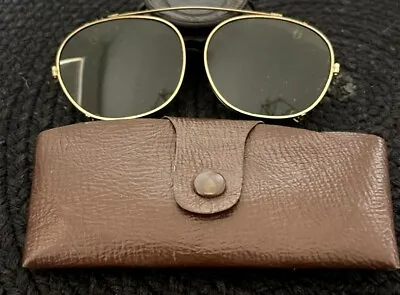 Vintage Aviator Sunglasses Clip-on Frame Green With Leather Case Fosta 40's  • $34.18