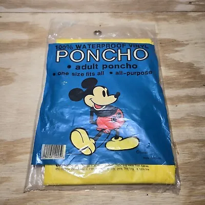 New Vintage Disney Mickey Mouse Yellow Waterproof Rain Poncho Adult One Size NOS • $8.99