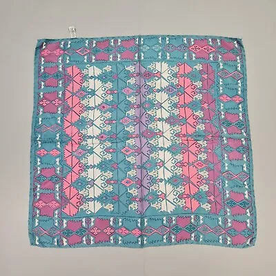 Beckford Womens Silk Scarf Blue Square 30 X 30 '' Fair Isle Hand Printed • £9.99