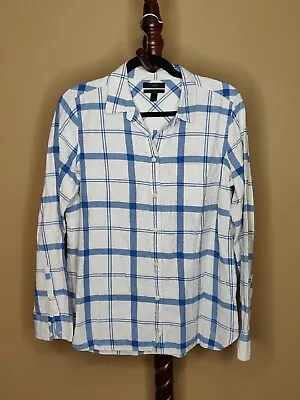 J. Crew Women's Size 10 Boy Shirt Blue Plaid Collar Button Up Long Sleeve Pocket • $12.25