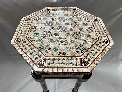 Egyptian Inlaid Mother Of Pearl Paua Wood Room Table Hexagonal 12  From Egypt • $419.99