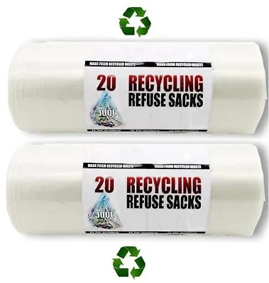 £12.65 • Buy 40 X Eco Friendly Clear Strong Recycling Bags Bin Rubbish Refuse Sacks [2 Rolls]