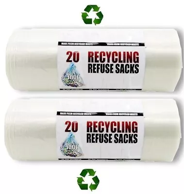 £12.65 • Buy 40 X Eco Friendly Clear Strong Recycling Bags Bin Rubbish Refuse Sacks [2 Rolls]