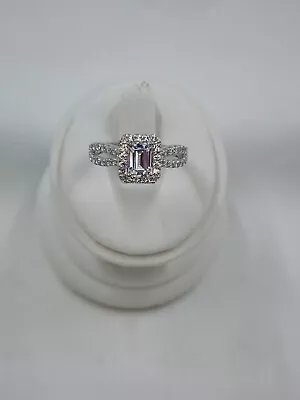 Epiphany Diamonique Cubic Zirconia Emerald Cut Halo Ring Platinum Plated • $32.95