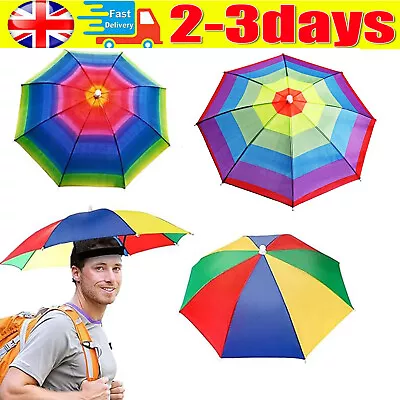 3x Rainbow Umbrella Hat Elastic Headband Design For Adults And Children Outdoors • £10.93
