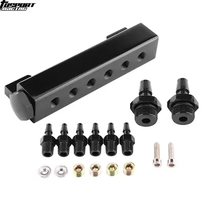 6 Port VACUUM Block Intake Manifold Fuel Gas Wastegate Turbo Boost NOS Black • $17.98