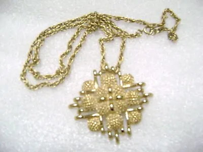 Vintage Monet Maltese Cross Textured Pendant Gold Tone Necklace Twist Chain • $20