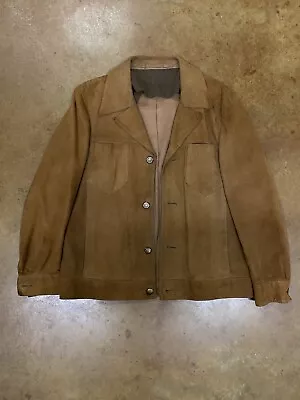 VTG 70’s Brown Suede Western Cowboy Trucker Jacket Men Sz 38 S 60's Super Soft • $70