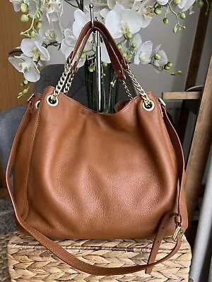 Michael Kors Jet Set Tan Leather Shoulder Bag Handbag With Chain Detail Straps • £90