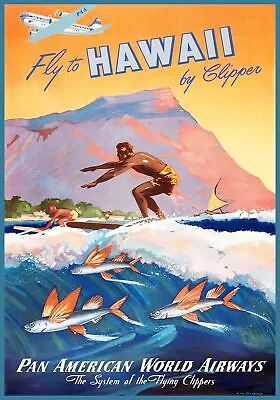 7649.Vintage Design Poster.Home Room Office Decor.Hawaii Surfing.Flying Fish Art • $49