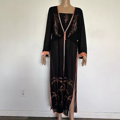 Black Sheer Robe Overdress With Orange Glitter Size L • £18.31