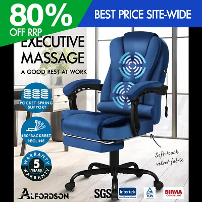 ALFORDSON Massage Office Chair Velvet Footrest Executive Gaming Racing Seat • $149.95