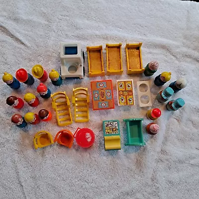 Vtg Fisher Price Little People & Furniture Lot - Beds Chairs Tables Wood Plastic • $31.99