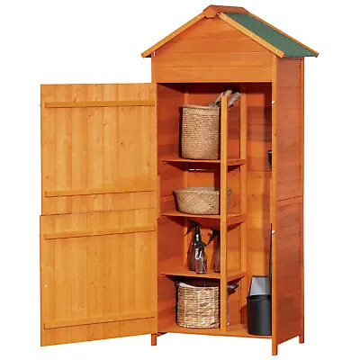 Outsunny Wooden Garden Shed Outdoor Shelves Utility Tool Storage Cabinet Orange • £145.99