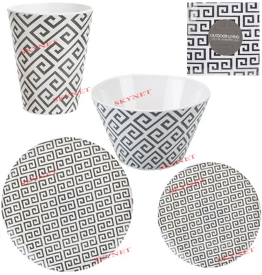 £10.99 • Buy MELAMINE Plastic Picnic Camping Dinner BBQ Plates Set BOWL - GEOMETRIC Design