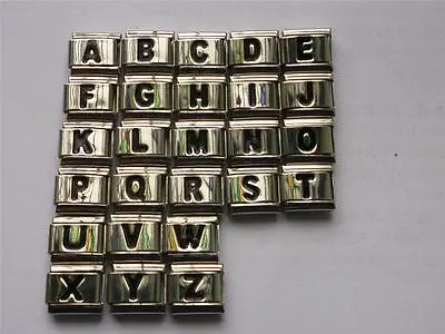 Silver Black Italian Charm Letter For Bracelet A To Z Alphabet Letters  Link • £3.10