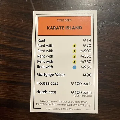 SpongeBob SquarePants Monopoly Replacement Property Deed Card Karate Island • $8.88