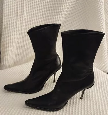 Materia Prima By Goffredo Fantini Soft Leather Calf Black Boots Heels EU 39 • $299