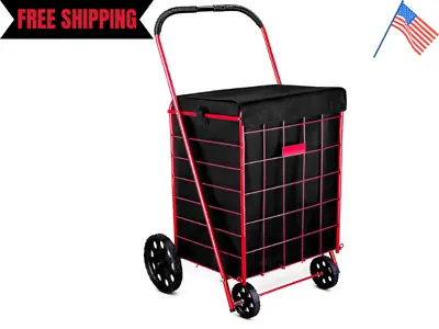 Folding Grocery Basket Shopping Wheels Cart Large Utility Laundry Just Lining • $12.82