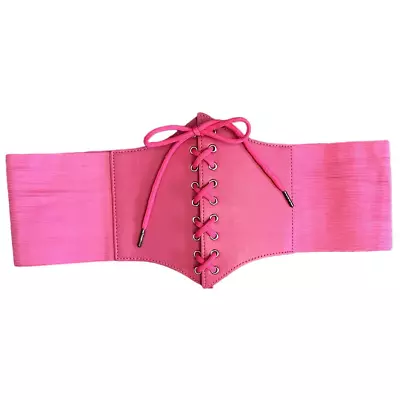 Pink Corset Belt Faux Leather Lace Up Snap Button Bubblegum Barbie Stretch • £11.40