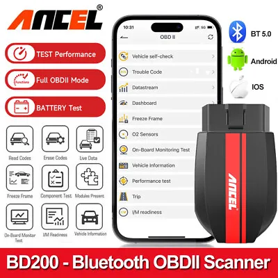 ANCEL OBD2 Scanner Code Reader Bluetooth Car Diagnostic Tool Check Engine Fault • £29.99