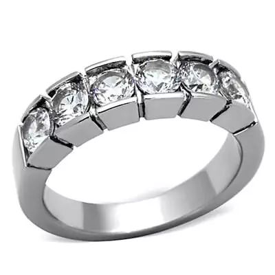 Ladies Eternity Ring Band Silver  Simulated Diamonds Stainless Steel SIZE U • £13