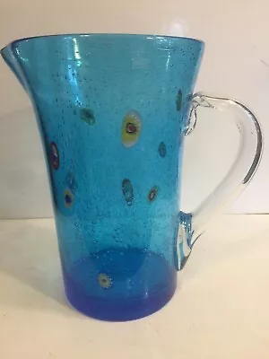 Turquoise Blue Bubble Glass Millefiori Pitcher - MINT • $39.99