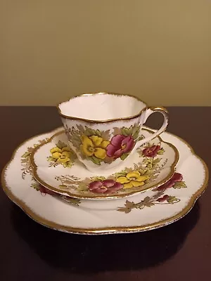 Antique Salisbury  Pansy  Teacup & Saucer W/ Dessert Plate Bone China • $15.99