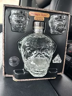 Monkey Head Vodka 750ml Bottle Decanter EMPTY W/ 2 Shot Glasses & Display Box • $45