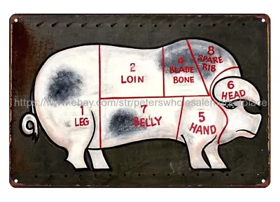 Pig Butcher Cuts Farm Livestock Meat Metal Tin Sign Poster Office Restaurant • $18.89