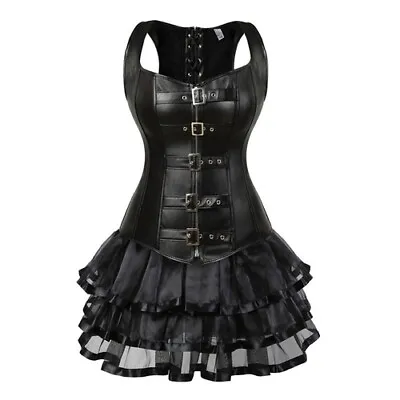 Steampunk  Corset Womens Faux Leather Corset Bustier Dress Gothic Body Shaper • $65.20