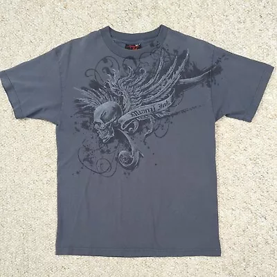 Miami Ink T Shirt Mens Medium Gray Skull Wings Tattoo Art Y2K 2008 Cyber Sinful • $32.88