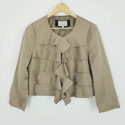 Veronika Maine Womens Size 14 Khaki Gold Shimmery Crop Jacket Layered Feature • $39