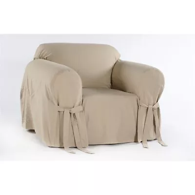 Brushed Cotton Twill 2 Piece Chair Slipcover In Khaki • $74.61