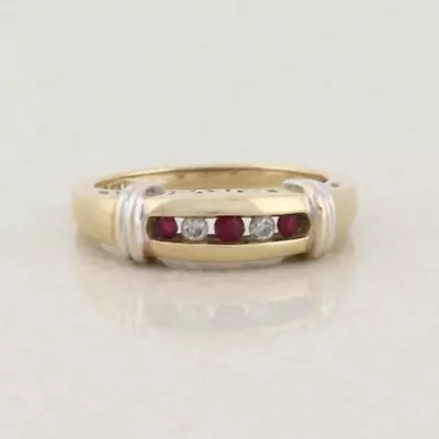 10k Yellow Gold Natural Ruby & Diamond Band Ring I Love You Size 7 1/4 • $297.50