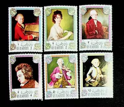 Uae Ras Al Khaima Mozart Portraits Paintings Set Of 6 Fine Mint Stamps • $1.49