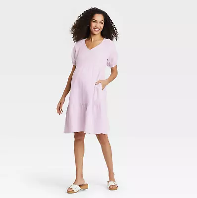 Short Sleeve Gauze Maternity Dress - Isabel Maternity Light Purple CHOOSE SIZE • $6.99