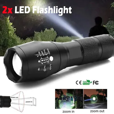 2x 900000LM Zoomable LED Flashlight Super Bright Torch Tactical Camping Lamp UK • £12.23