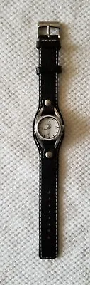 Fossil Silver Tone Watch JR9945 Stainless Black Leather Band 5.5 -7  New Battery • $14.99