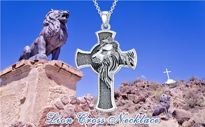 RELIGIOUS CHRISTIAN CROSS LION Pendant With 925 Sterling Silver 18  Necklace Men • $13.89