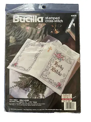 Vintage BUCILLA  HOLY BIBLE COVER  Stamped Cross Stitch Kit #40876 1994 NEW  • $9.99