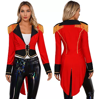  Womens Circus Ringmaster Costume Long Sleeve Deep V Neck Tailcoat Outerwear • $35.59