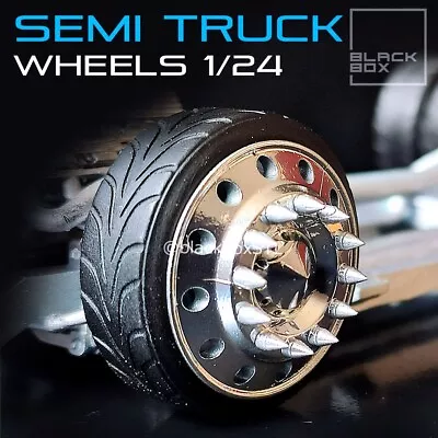 Semi Truck Wheel Set With Low Profile Tires (Dual Rear Axle) - 1/24 - 3D Printed • $18.08