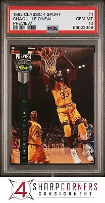 1992 Classic Four Sport Preview #1 Shaquille O'neal Rc Hof Pop 2 Psa 10 • $51.99