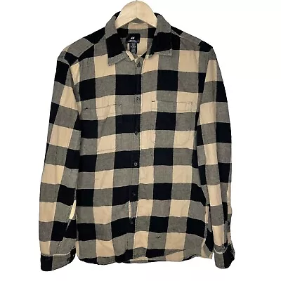 H&M Men’s Standard Fit Shirt Long Sleeve Black Tan Plaid Sz Medium Cotton Fall • $9.99