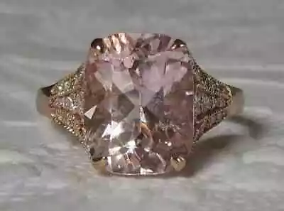 3Ct Cushion Cut Lab Created Morganite Women's Ring 14K Rose Gold Plated Silver • $79.99