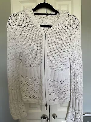 CAbi #821 Bay Breeze M White Crochet Double Zipper Hoodie Cardigan  Medium  • $23.50