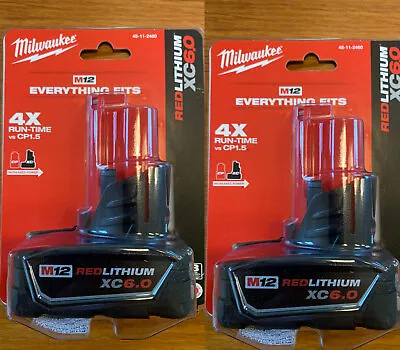 2 PCS Milwaukee  M12 REDLITHIUM XC 6.0  Battery 48-11-2460 Pack Genuine • $68.56