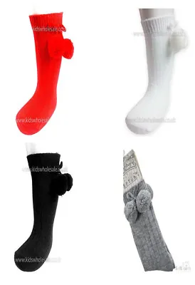 Baby Pom Pom Socks Knee High Spanish Romany Boy Girl Unisex Soft Touch Red Black • £3.95