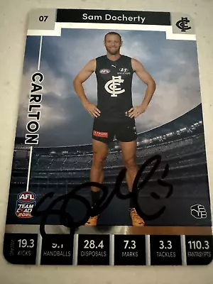 Sam Docherty  **hand-signed** Carlton Blues  Teamcoach Silver Card • $12